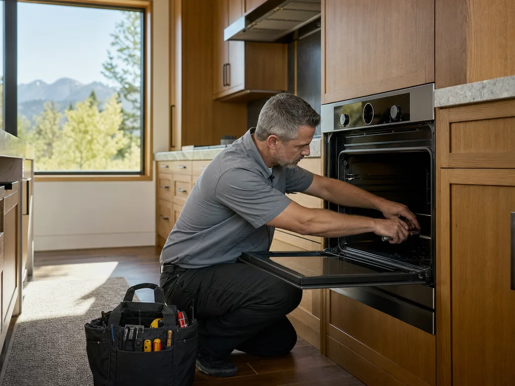 Technician servicing a kitchen appliance in a Columbine Valley, Colorado home