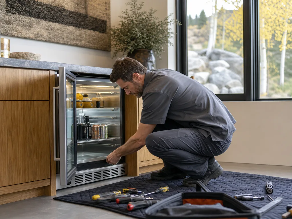 Beverage Center opened for repair in a Denver kitchen