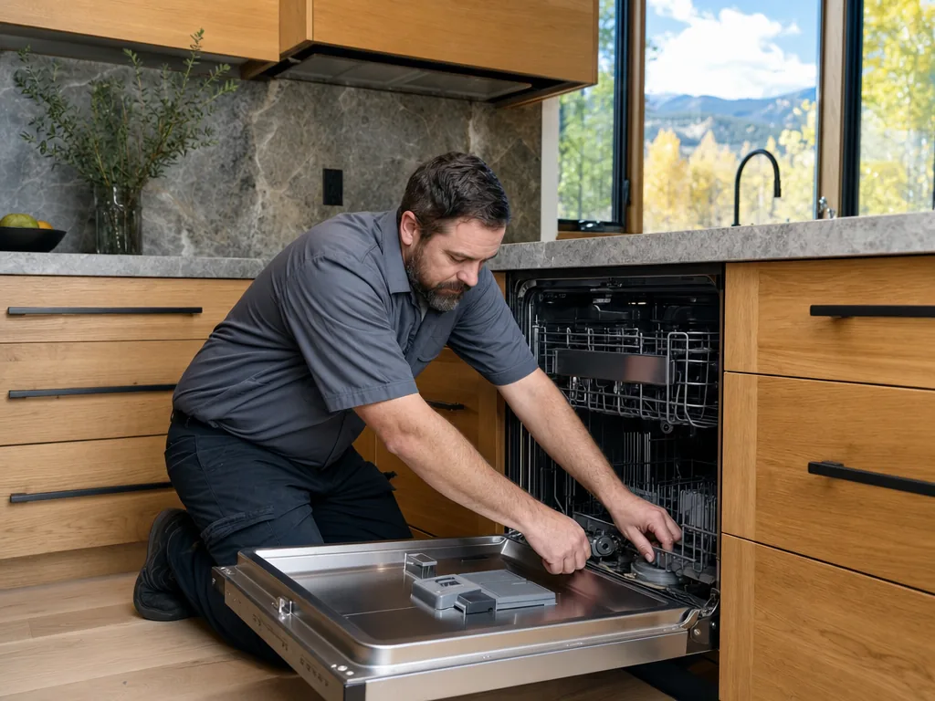 Technician servicing a Bosch appliance in a Denver home