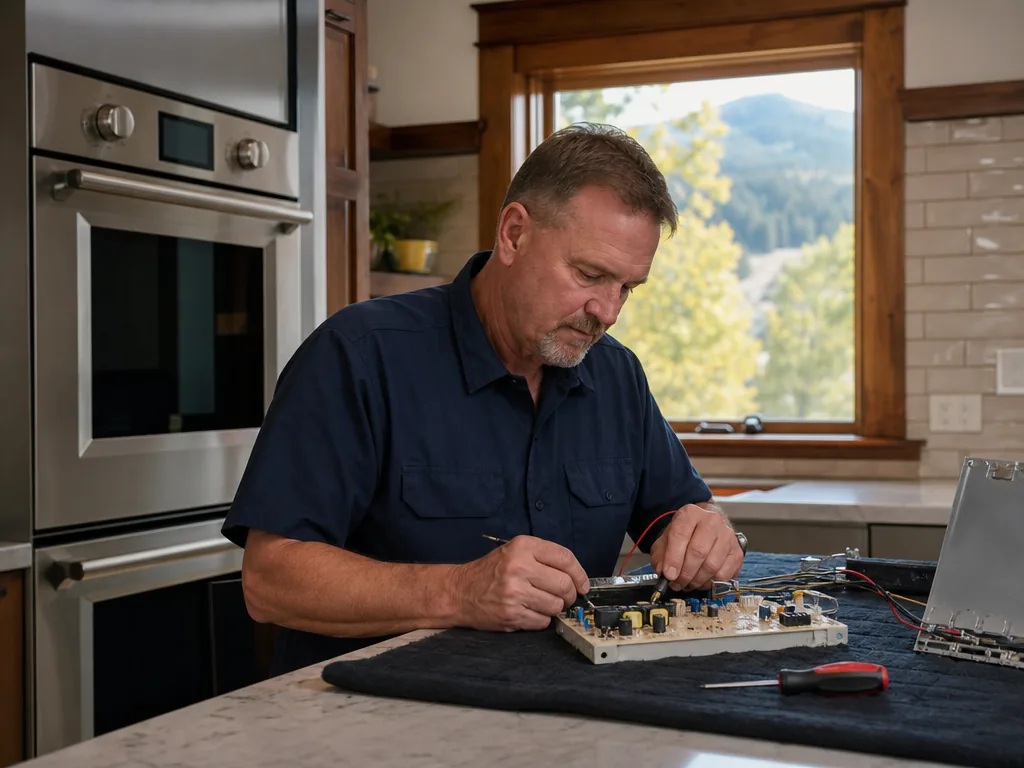 Control board inspection during an appliance repair visit in Denver, Colorado