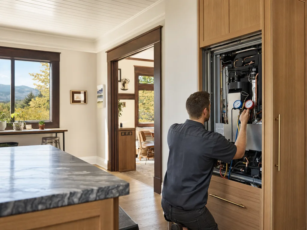 Technician servicing a Dacor appliance in a Denver home