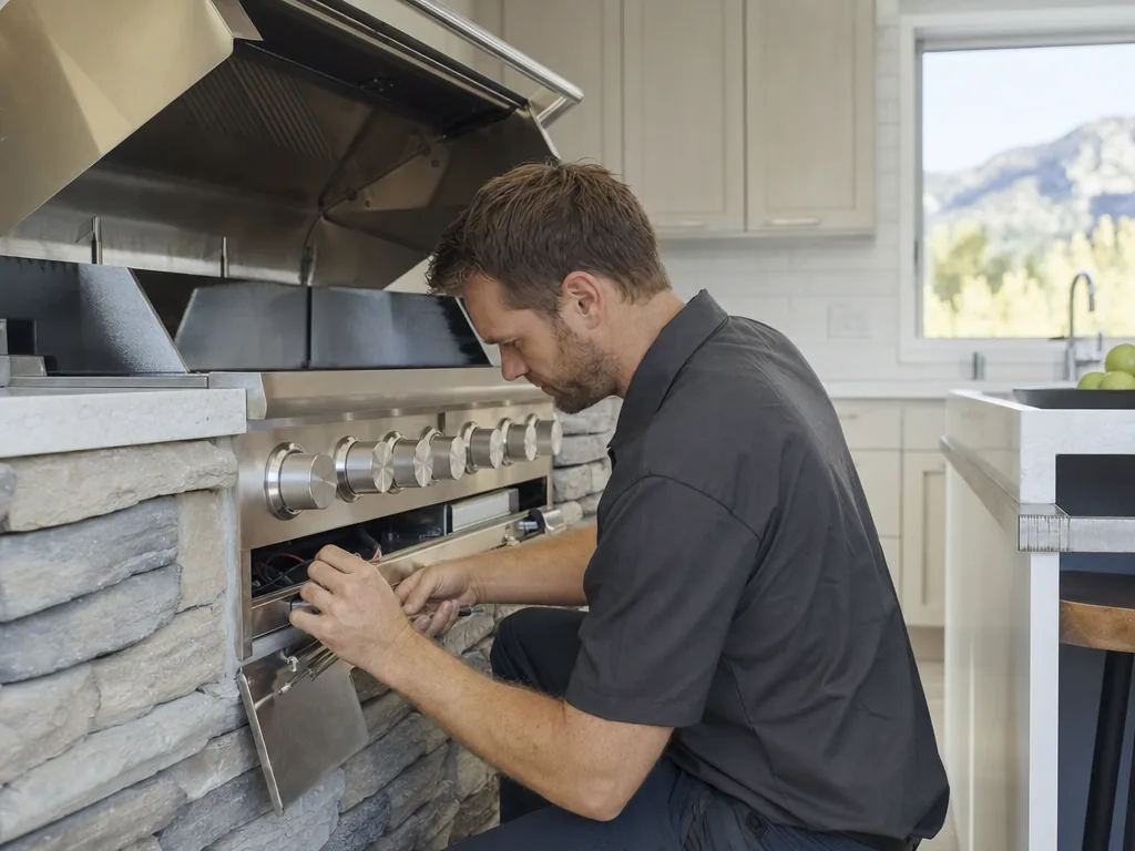 Technician servicing a DCS appliance in a Denver home
