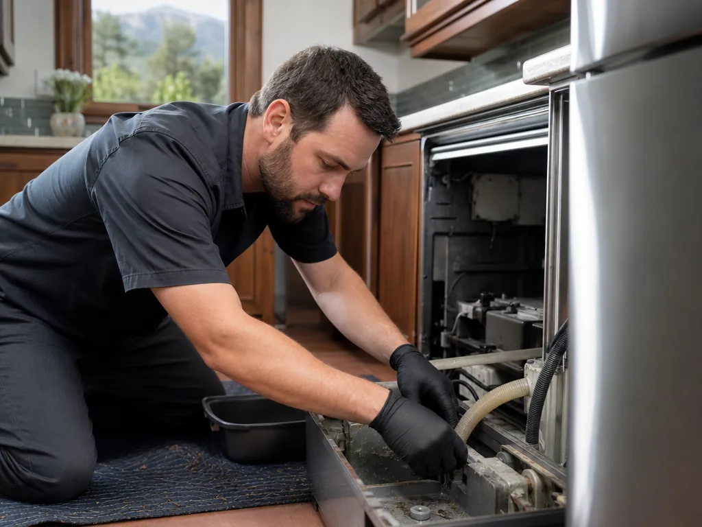 Dishwasher drainage service during an appliance repair visit in Denver, Colorado