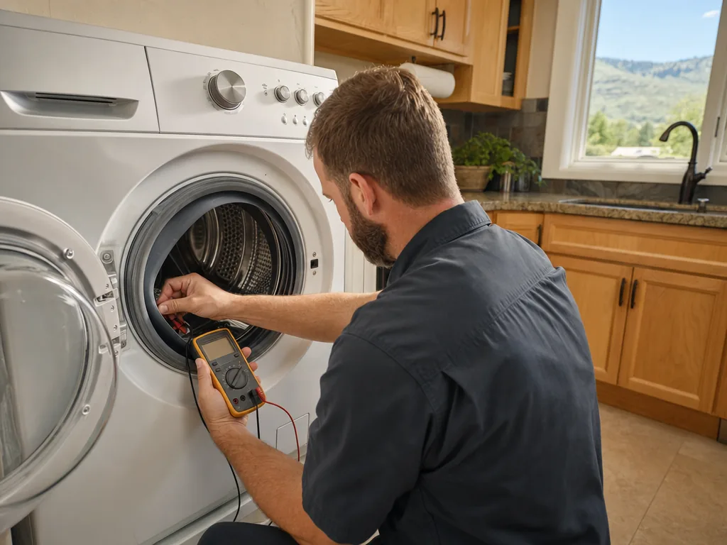 Technician servicing an Electrolux appliance in a Denver home
