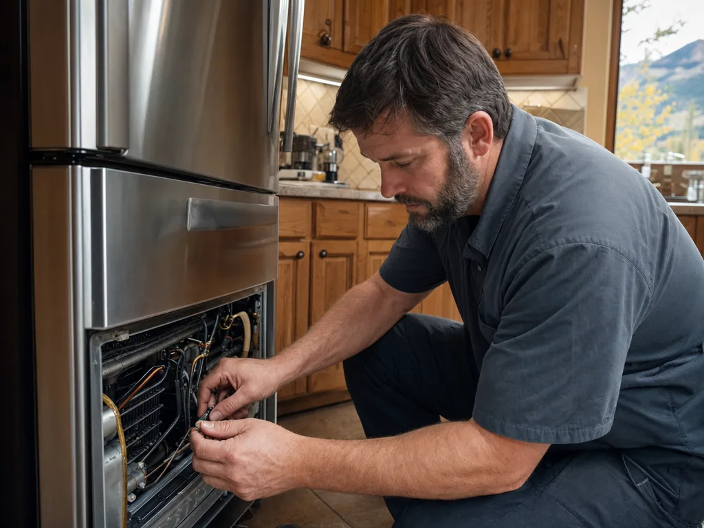 Technician servicing a Frigidaire appliance in a Denver home