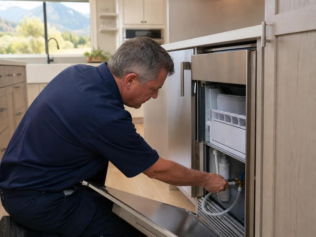 Ice maker and water line during an appliance repair visit in Denver, Colorado