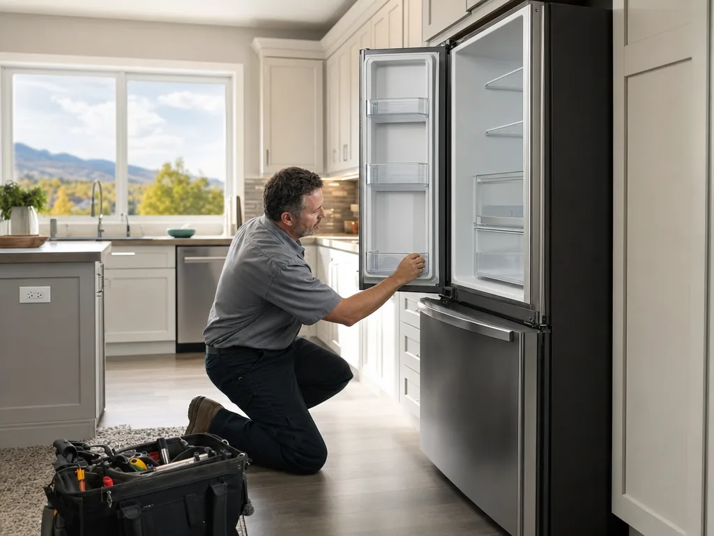 Technician servicing a Kenmore appliance in a Denver home