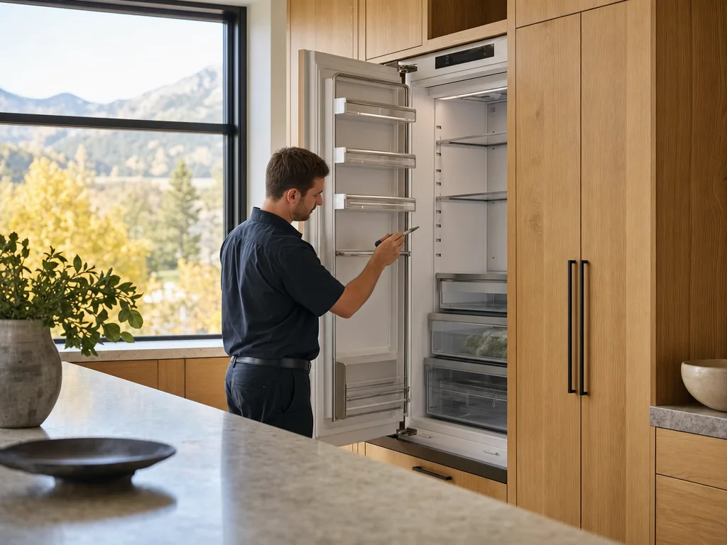 Technician servicing a Liebherr appliance in a Denver home