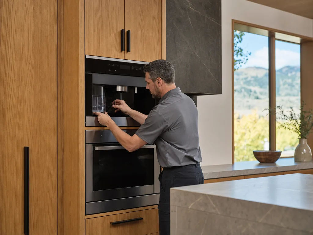 Technician servicing a Miele appliance in a Denver home