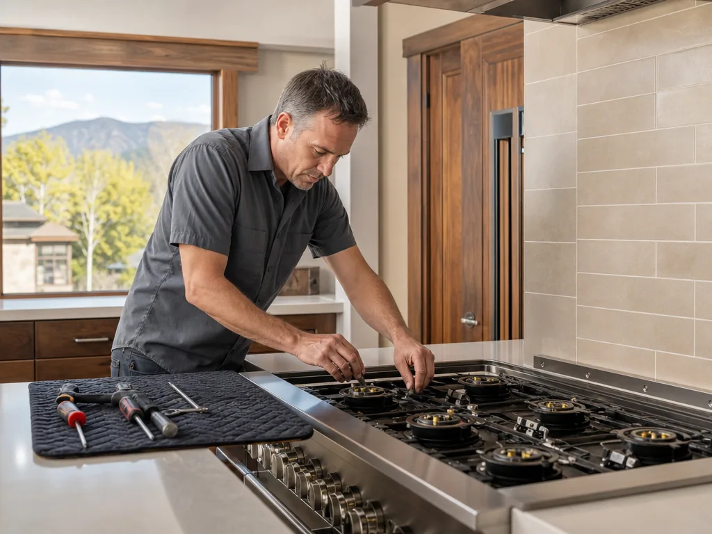 Range opened for repair in a Denver kitchen