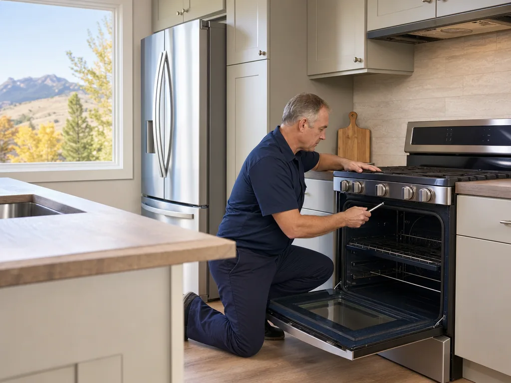 Technician servicing a Samsung appliance in a Denver home