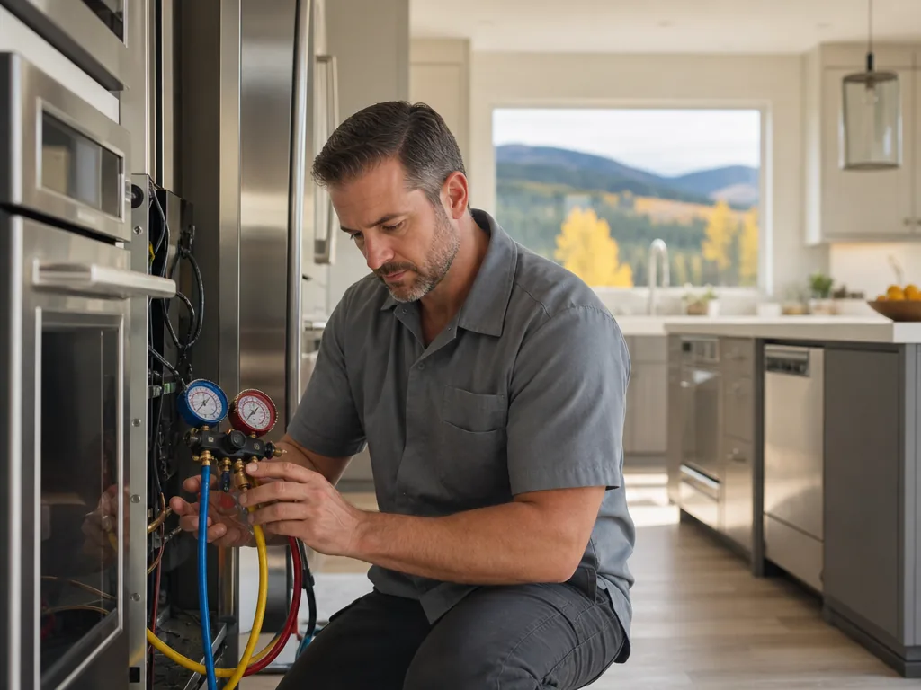 Sealed-system pressure testing during an appliance repair visit in Denver, Colorado