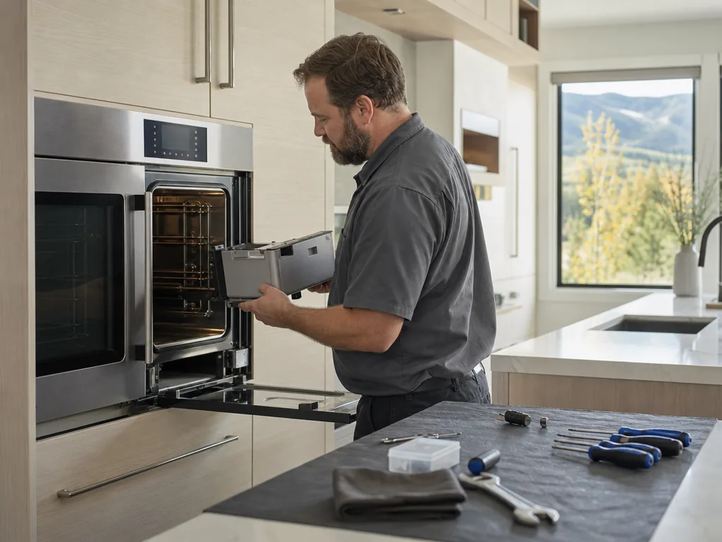 Steam Oven opened for repair in a Denver kitchen