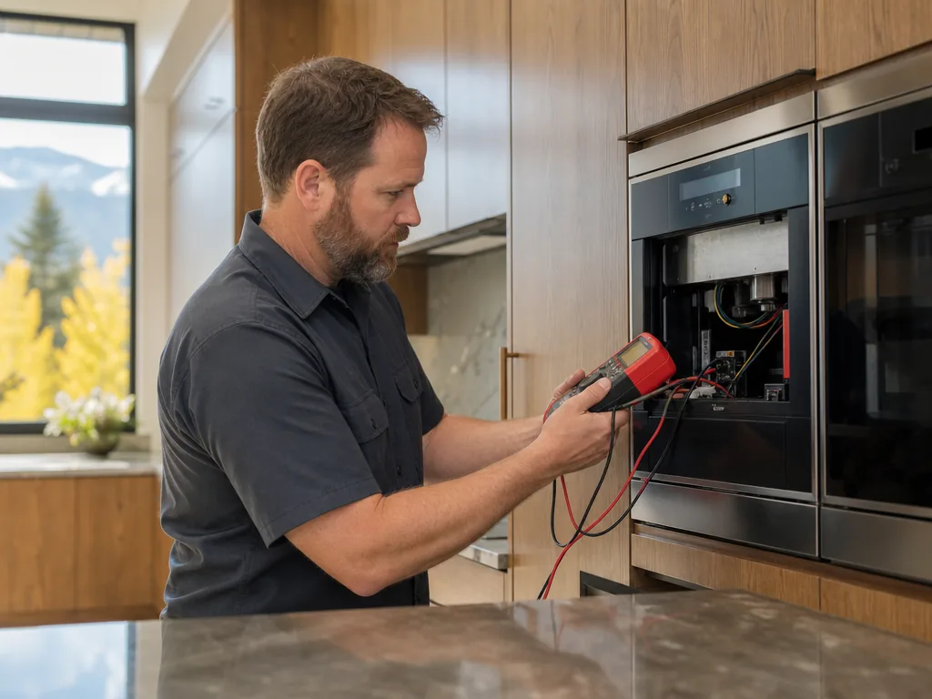 Diagnostic at the service panel during an appliance repair visit in Denver, Colorado