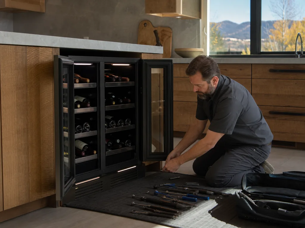 Wine Cooler opened for repair in a Denver kitchen